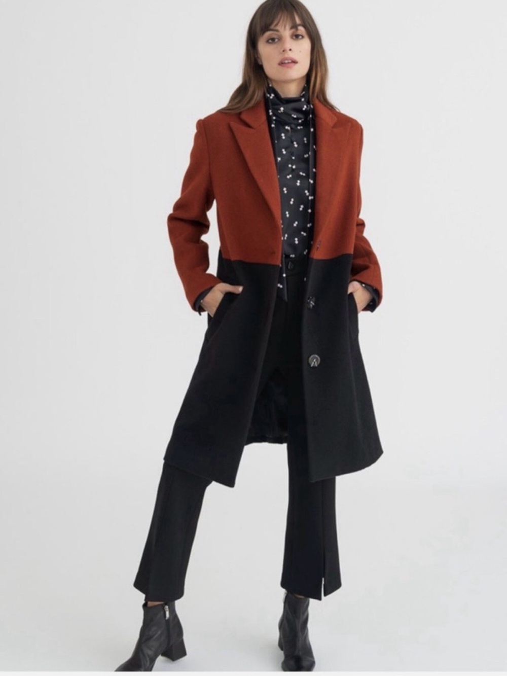Petite Studio Two-Tone Rust and Black Wool Blazer Coat